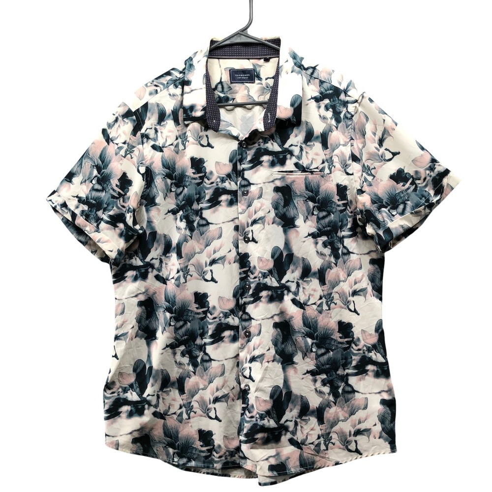 7Diamonds Floral Hawaiian Performance Shirt Mens XL Cream Blue Short Sleeve